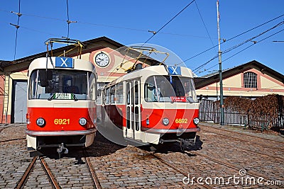 Red tram Tatra T3, the worlds most widespread tramcar type Editorial Stock Photo