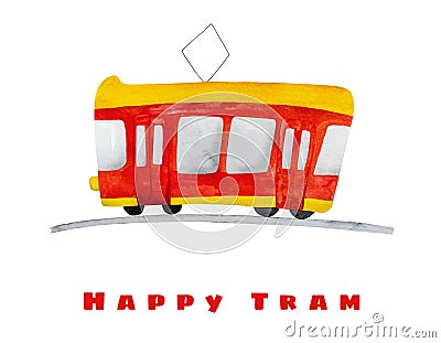 Red tram illustration Cartoon Illustration