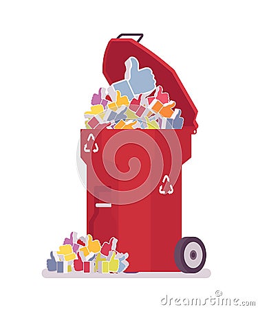 Red trash bin with likes Vector Illustration