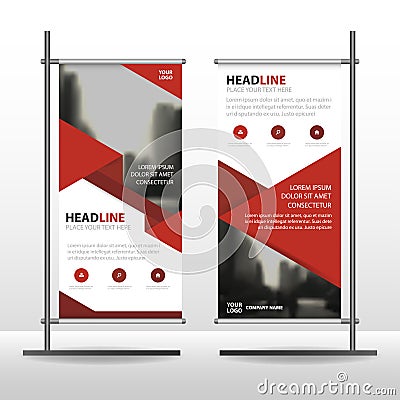 Red triangle Business Roll Up Banner flat design template ,Abstract Geometric banner template Vector illustration set Vector Illustration