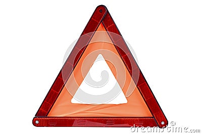 Red triangle sign isolated on white background. Emergency stop sign isolated over white with clipping path. Reflective road hazard Stock Photo