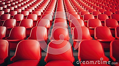 Red tribunes. seats of tribune on sport stadium. empty outdoor arena. concept of fans. chairs for audience. cultural environment Stock Photo