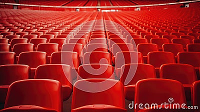 Red tribunes. seats of tribune on sport stadium. empty outdoor arena. concept of fans. chairs for audience. cultural environment Stock Photo