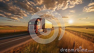 Vibrant Freight Truck Driving Through Rural Australian Landscape Stock Photo