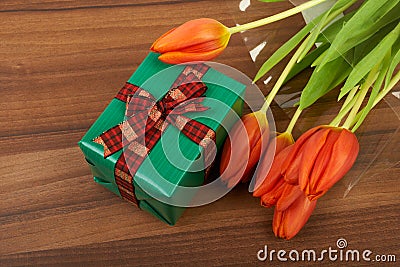 Red tulip flowers on, background Stock Photo
