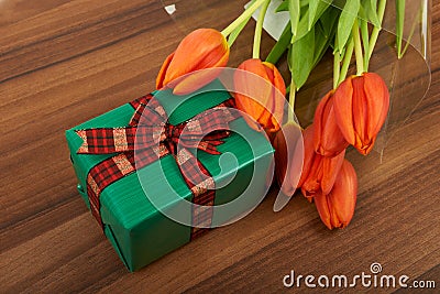 Red tulip flowers on, background Stock Photo