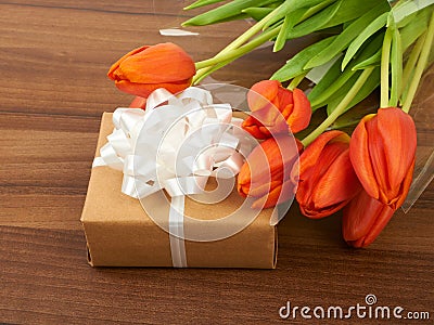 Red tulip flowers on, background Stock Photo