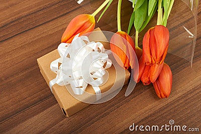 Red tulip flowers on, background Stock Photo