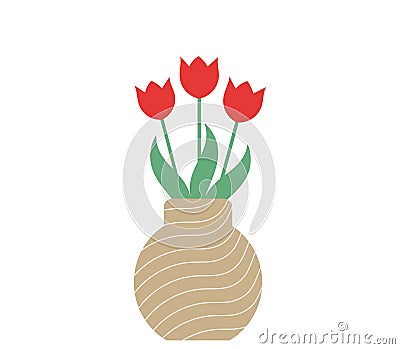 Red tulips bouquet in a vase Vector Illustration