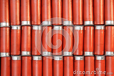 Red twelve gauge shot gun shells. Stock Photo