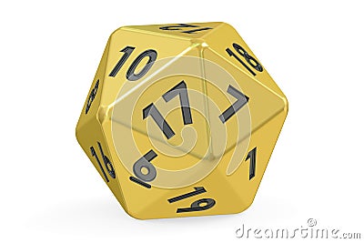 Red twenty-sided die, 20 sides. 3D rendering Stock Photo