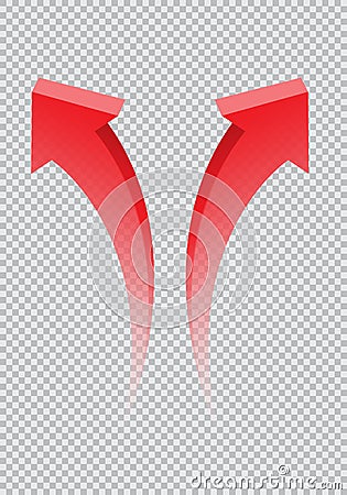 Red twin arrow 3D curve direction gradient transparent on checkered background sign symbol vector Vector Illustration