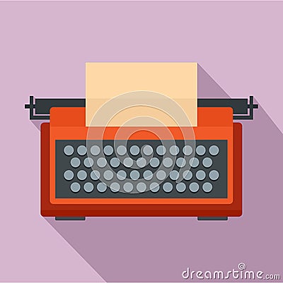 Red typewriter icon, flat style Vector Illustration