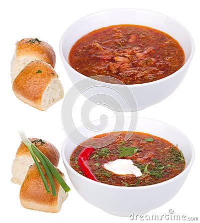 Red ukrainian russian soup borsh Stock Photo