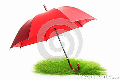 Red umbrella green grass. Generate Ai Stock Photo