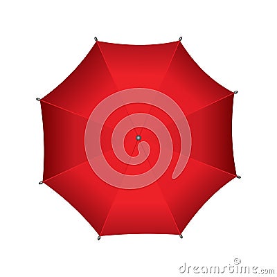 Red umbrella. Isolated on white background. Parasol in top view. Hand-held rain or windbreak protection Vector Illustration