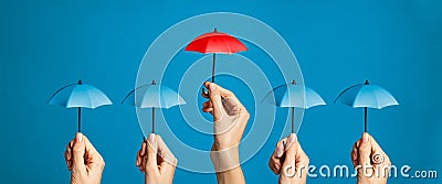 Red umbrella protect concept Stock Photo