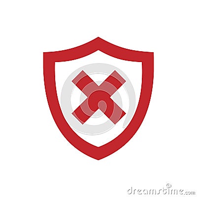 Red unprotected shield icon Stock Photo