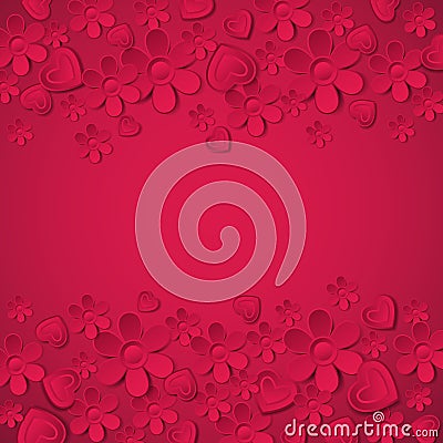 Red valentine background with many flowers, vecto Vector Illustration