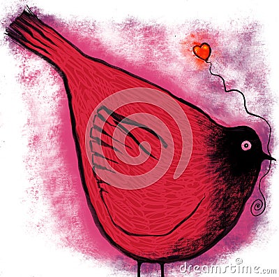 Red Valentine Bird with Heart Stock Photo