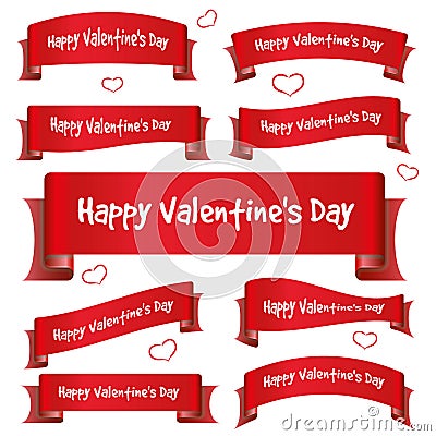 Red valentine day curved ribbon banners Vector Illustration