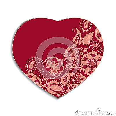 Red valentine heart in floral style on White background Vector Illustration