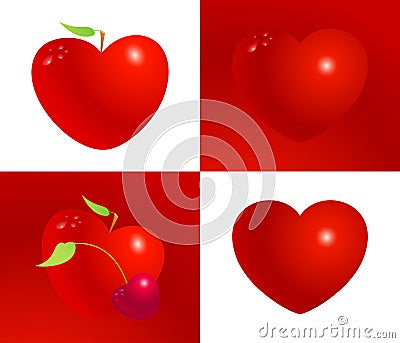 Red valentine heart set vector illustration. Symbol of love, life, health and friendship. Vector Illustration