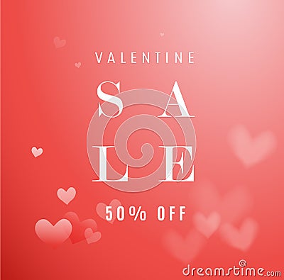 Red Valentine sale illustration template with hearts. Vector Illustration