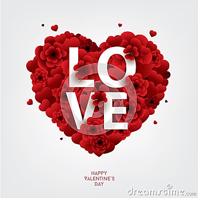 RED Valentines heart with the LOVE inscription . Vector Illustration