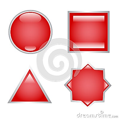 Red vector buttons shapes set with reflections Vector Illustration