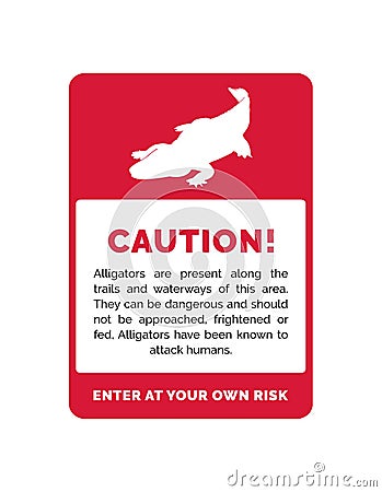 Red Vector Caution Sign For Wild Alligators Vector Illustration