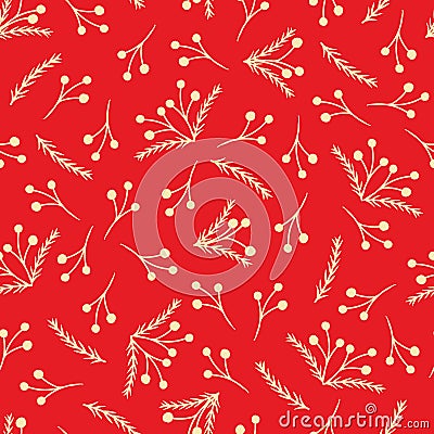 Red vector Christmas pattern with yellow branches Vector Illustration