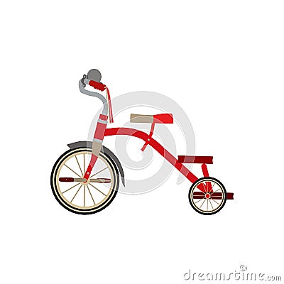 Red vector flat cartoon bicycles, scooters, run bikes, tricycles play park isolated on white background illustration side view. Vector Illustration