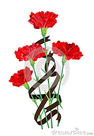 Red vector flowers and ribbons Vector Illustration