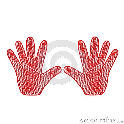 Red Vector outline illustration of two people hands on a white background Vector Illustration