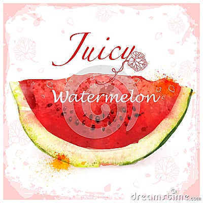 Red vector watercolor watermelon Vector Illustration