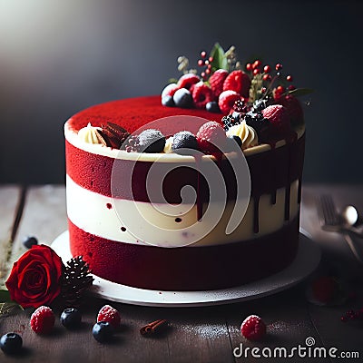 Red velvet cake tart on white plate Stock Photo