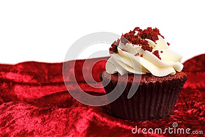 Red Velvet Cupcake on Velvet texture Stock Photo
