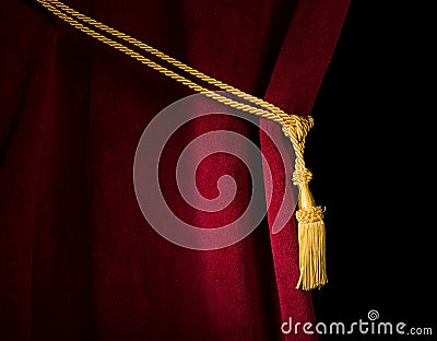 Red velvet curtain with tassel Stock Photo