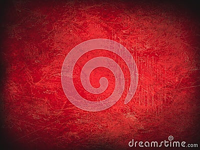 red Vintage abstract grunge background with bright center spotlight. Modern texture with dark corners. Christmas paper structure. Stock Photo