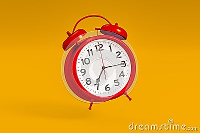 Red vintage alarm clock on bright orange color background. Time management, deadline concept. 3d rendering Cartoon Illustration