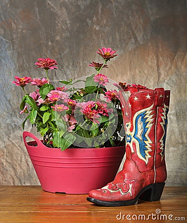 Red vintage cowboy boot Stock Photo