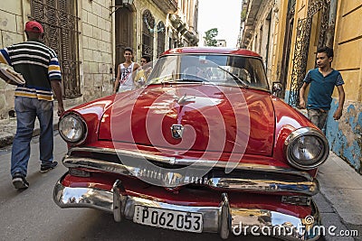 Red vintage Ford taxi Old Havana Editorial Stock Photo