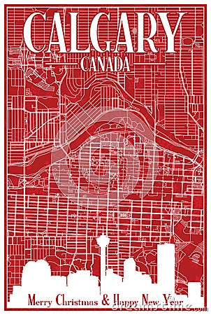 Christmas postcard of the downtown CALGARY, CANADA Vector Illustration