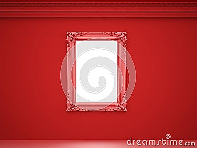 Red vintage mirror frame on the wall Stock Photo
