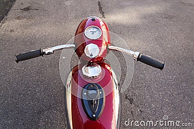 Red vintage motorcycle Jawa 125 produced in former Czechoslovakia Editorial Stock Photo
