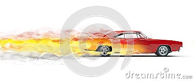 Red vintage muscle car - smoke trails Stock Photo