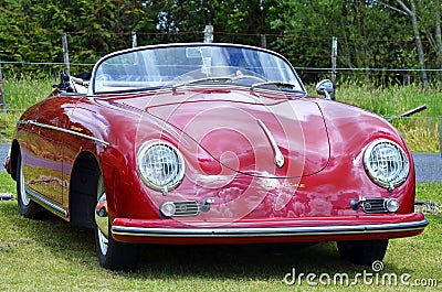 Red vintage retro 1958 Porsche 356 Speedster sports motor car Editorial Stock Photo