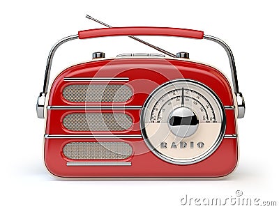 Red vintage retro radio receiver isolated on white. Cartoon Illustration