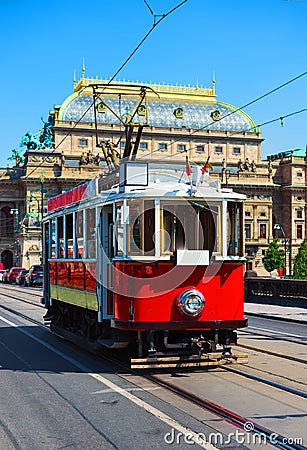 Red vintage tram Stock Photo